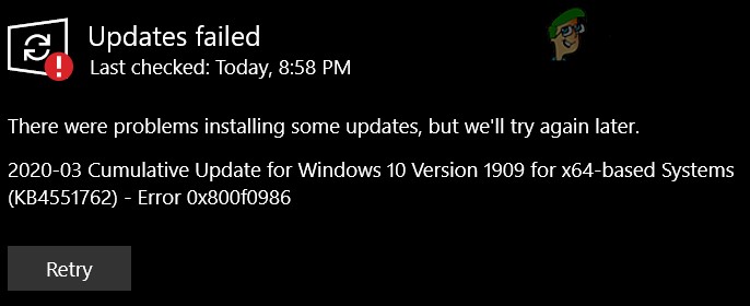 [SỬA LỖI] Windows không cài đặt được bản cập nhật sau với lỗi 0x800F0986