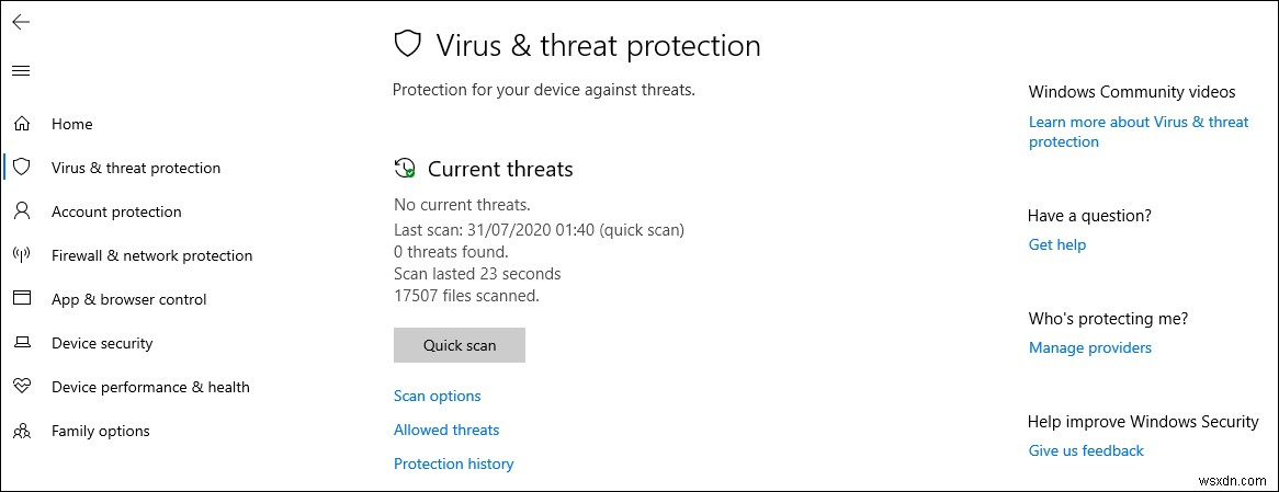 Cách ẩn khu vực Virus & Threat Protection trong Windows 10