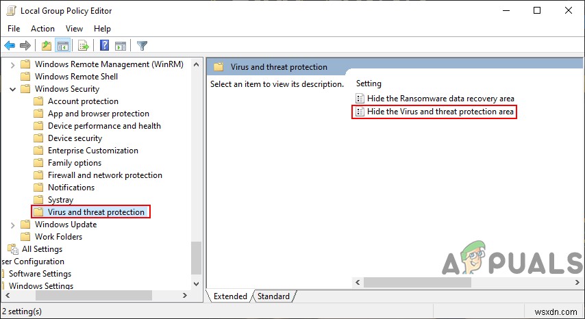 Cách ẩn khu vực Virus & Threat Protection trong Windows 10
