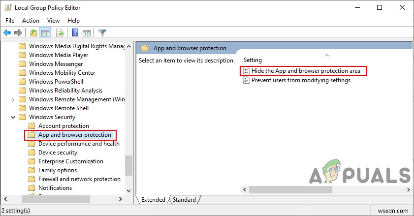 Cách ẩn khu vực App và Browser Protection trong Windows 10