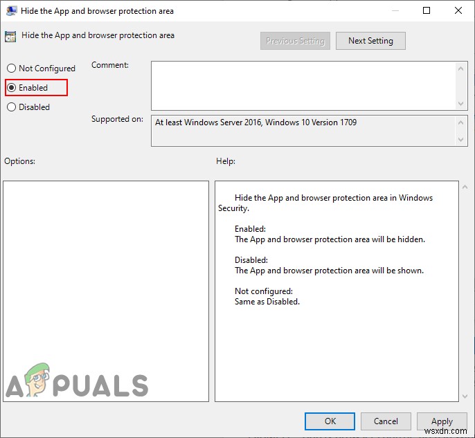 Cách ẩn khu vực App và Browser Protection trong Windows 10
