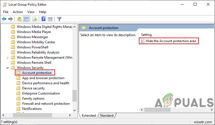 Cách ẩn khu vực Account Protection trong Windows 10