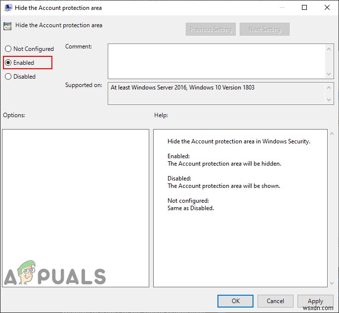 Cách ẩn khu vực Account Protection trong Windows 10