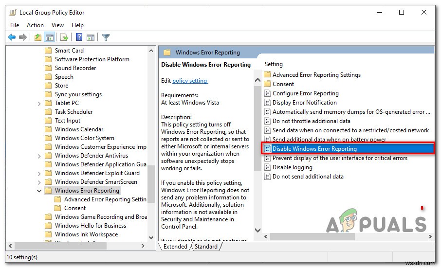Cách tắt Error Reporting (Báo cáo lỗi) trong Windows 10