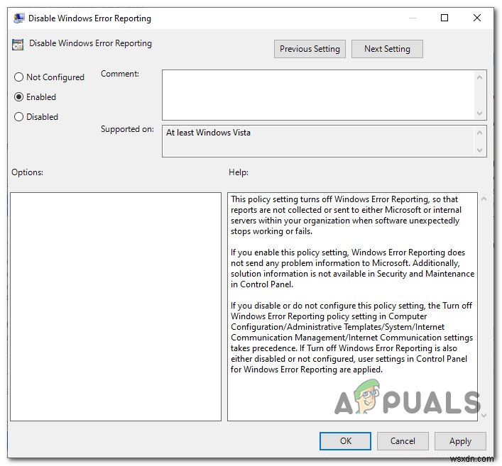 Cách tắt Error Reporting (Báo cáo lỗi) trong Windows 10