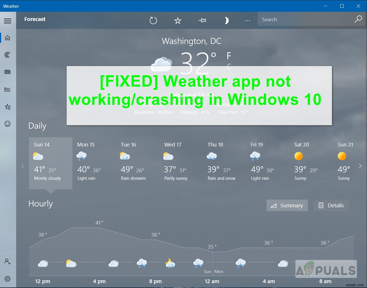 Khắc phục: Ứng dụng Weather không hoạt động / bị crash trong Windows 10