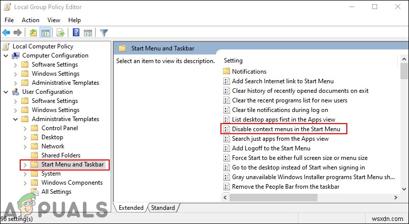 Vô hiệu hóa Menu ngữ cảnh trong File Explorer, Start Menu & Taskbar Windows 10
