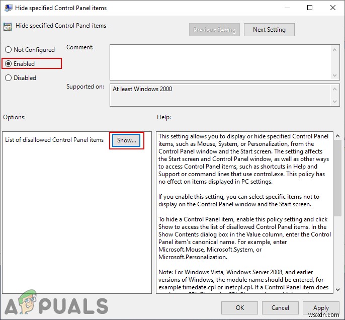 Cách ẩn/hiện các mục Control Panel cụ thể trên Windows 10