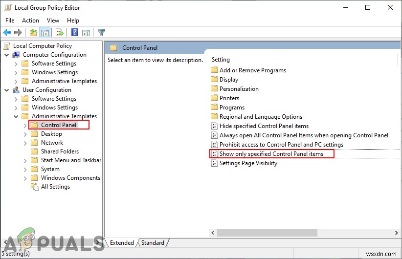Cách ẩn/hiện các mục Control Panel cụ thể trên Windows 10