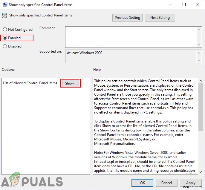 Cách ẩn/hiện các mục Control Panel cụ thể trên Windows 10