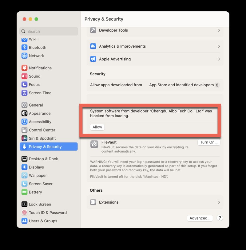 Bật System Extension iBoysoft Data Recovery Trên Mac Apple Silicon