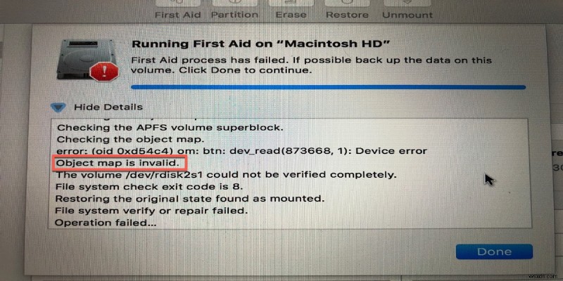 Hướng dẫn từng bước sửa lỗi Invalid APFS Object Map trên macOS