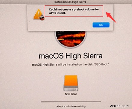 Khắc phục lỗi  Could not create preboot volume  khi cài lại macOS APFS