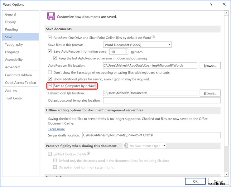 Thiết lập Office 365 lưu tài liệu cục bộ theo mặc định