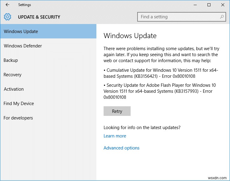 Sửa nhanh và an toàn lỗi Windows Update 0x80010108