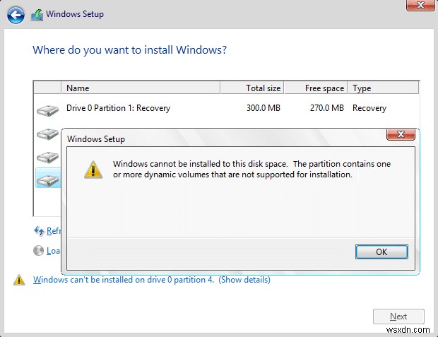 Khắc phục lỗi  Windows Cannot Be Installed to Drive 0  khi cài Windows