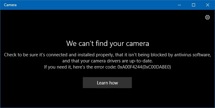 Khắc phục lỗi Camera Windows không tìm thấy (0xA00F4244) nhanh chóng