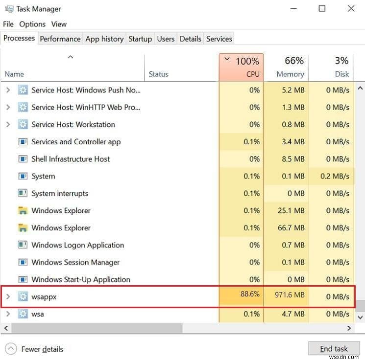 Khắc phục sự cố WSAPPX sử dụng đĩa/CPU cao trên Windows 10