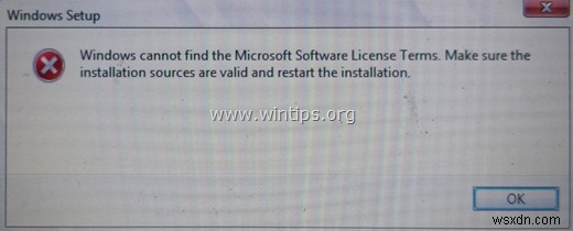 Sửa lỗi cài đặt Windows 10: Cannot Find Microsoft Software License Terms