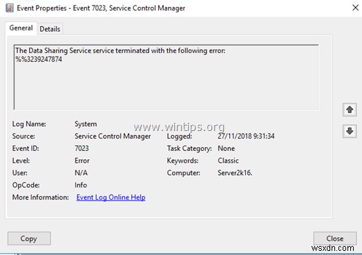 Khắc phục lỗi Data Sharing Service Error %%3239247874 trên Windows Server 2016