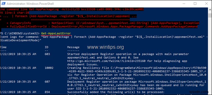 Khắc phục lỗi triển khai AppX: Xem nhật ký PowerShell & Event Viewer