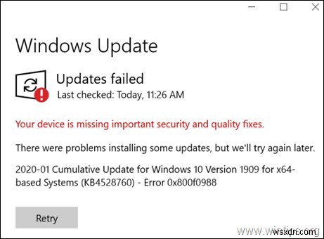 Khắc phục lỗi Windows 10 Update 0x800f0988 (KB4528760) – Hướng dẫn từng bước