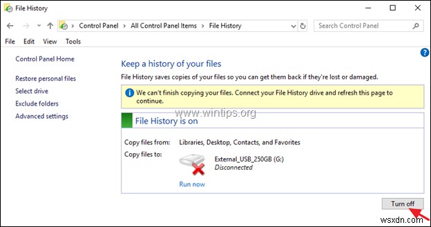 Khắc phục lỗi File History Windows 10: Kết nối lại ổ đĩa để khôi phục chức năng sao lưu