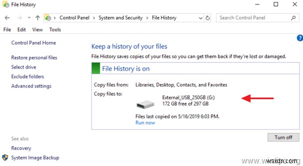Chuyển File History sang ổ đĩa mới trên Windows 10