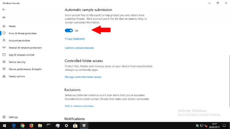 Cách tắt gửi mẫu virus tự động trong Windows 10