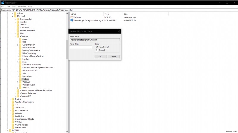 Tắt Hiệu Ứng Làm Mờ Acrylic Trên Màn Hình Đăng Nhập Windows 10 May 2019 Update