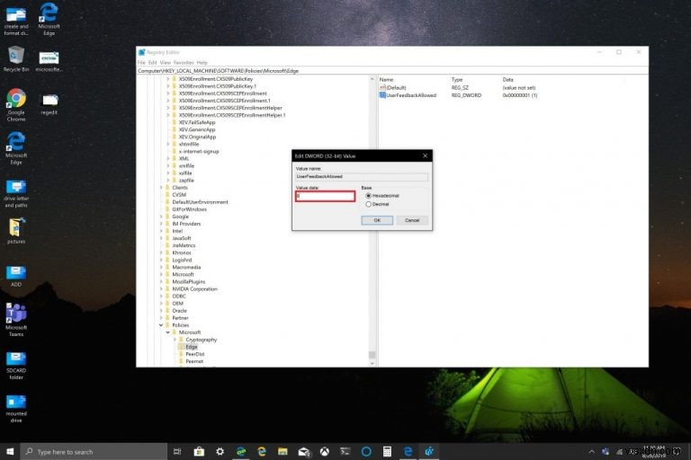 Xóa nút Feedback biểu tượng mặt cười trên Edge Beta, Dev và Canary