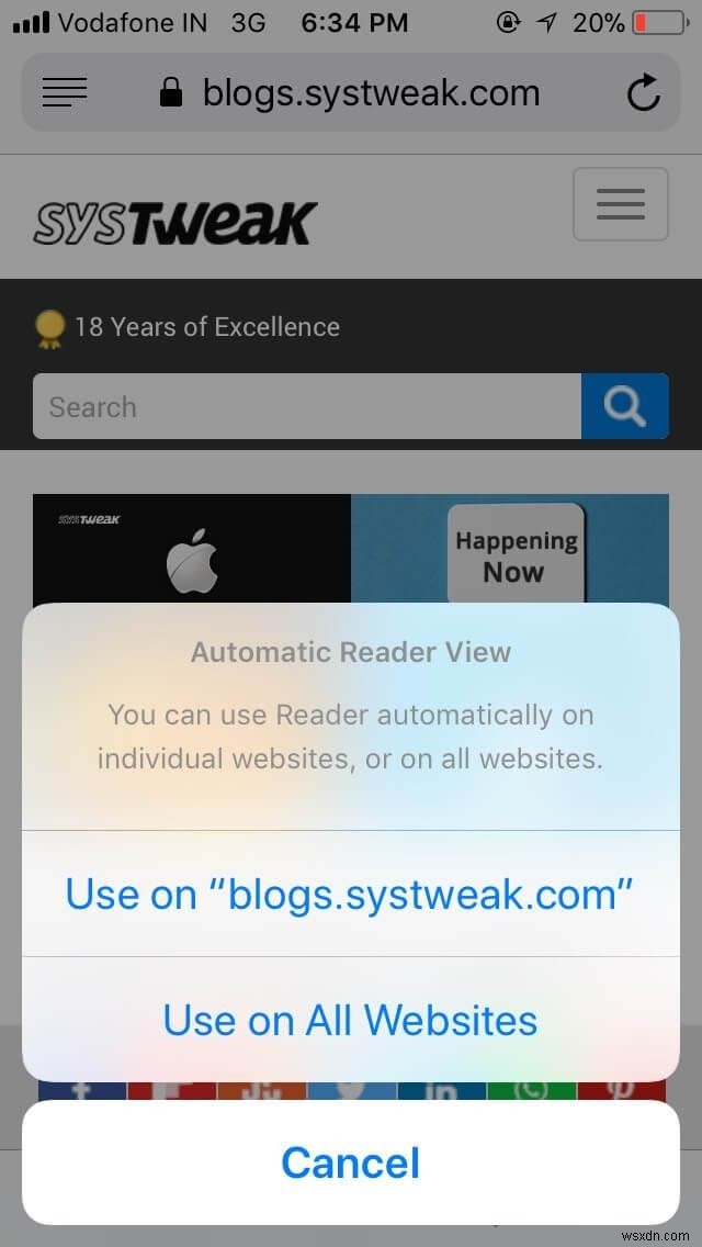 Bật chế độ đọc (Reader Mode) tự động trên Safari cho duyệt web sạch, không phiền toái