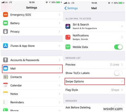 Cách tùy chỉnh hành động vuốt (Swipe Actions) trong ứng dụng Mail iPhone