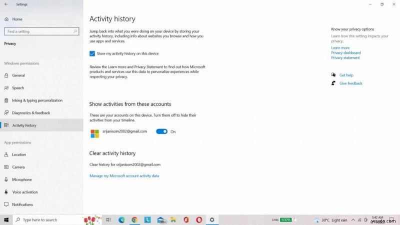 Hướng dẫn từng bước: Truy cập và quản lý Lịch sử hoạt động (Activity History) trên Windows 10
