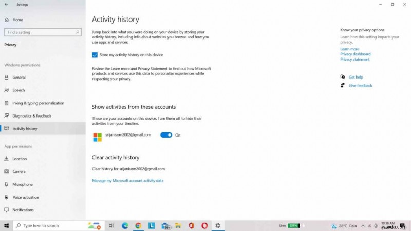 Hướng dẫn từng bước: Truy cập và quản lý Lịch sử hoạt động (Activity History) trên Windows 10