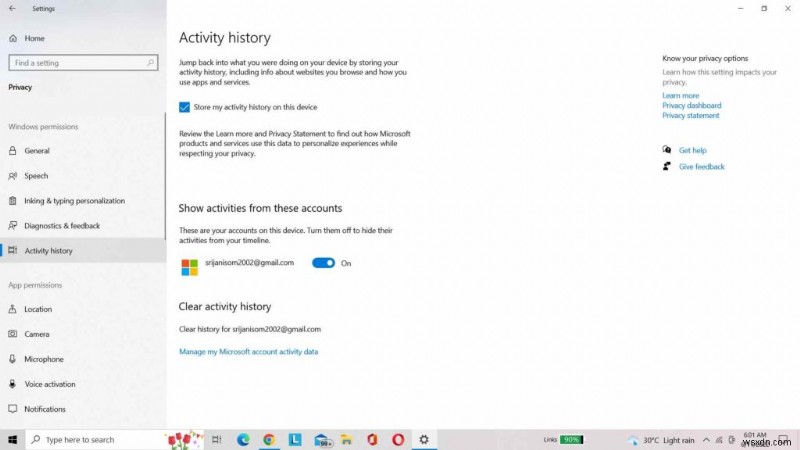 Hướng dẫn từng bước: Truy cập và quản lý Lịch sử hoạt động (Activity History) trên Windows 10