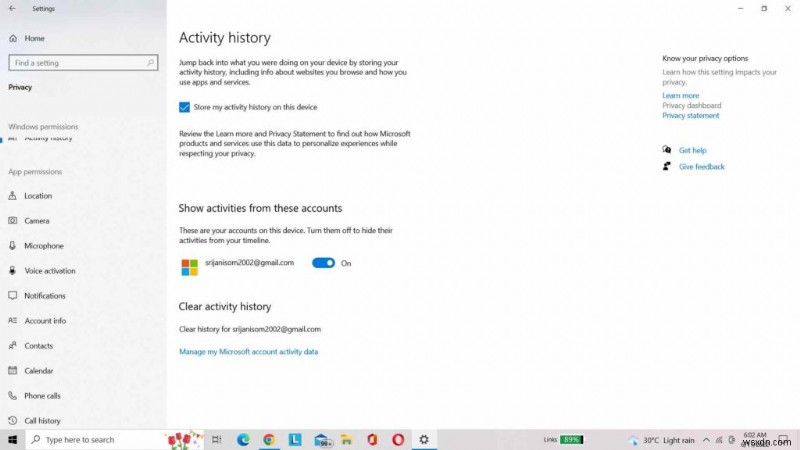 Hướng dẫn từng bước: Truy cập và quản lý Lịch sử hoạt động (Activity History) trên Windows 10