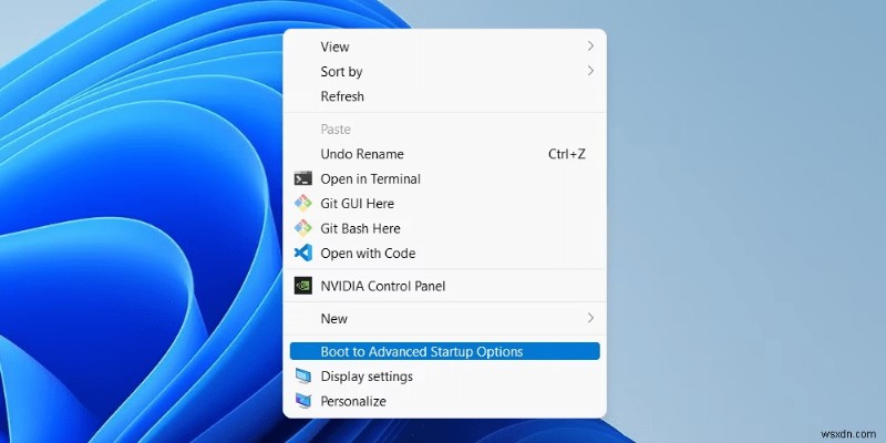 Tạo phím tắt truy cập nhanh Advanced Startup Options vào menu ngữ cảnh (Context Menu) Windows