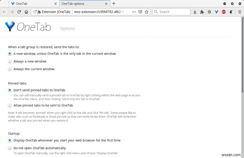 OneTab cho Firefox: Gom tab và tăng năng suất