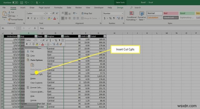 Cách di chuyển cột trong Excel