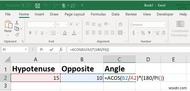 Hàm TAN trong Excel:Cách tìm góc tiếp tuyến
