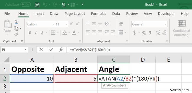 Hàm TAN trong Excel:Cách tìm góc tiếp tuyến