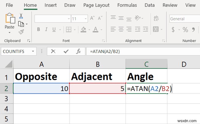 Hàm TAN trong Excel:Cách tìm góc tiếp tuyến