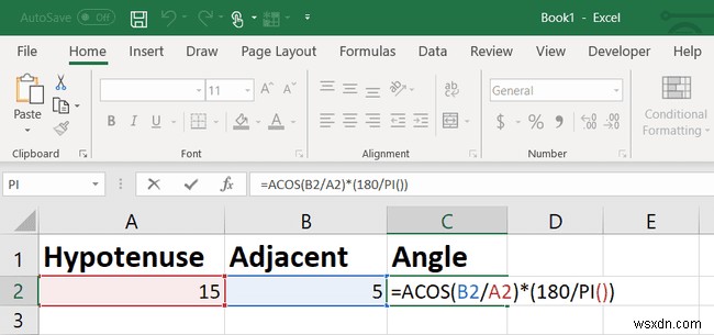 Hàm TAN trong Excel:Cách tìm góc tiếp tuyến