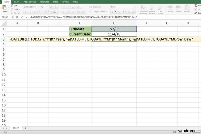 Tính tuổi hiện tại của bạn với hàm DATEDIF trong Excel