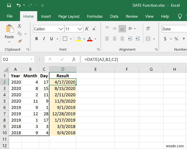 Cách sử dụng hàm DATE trong Excel