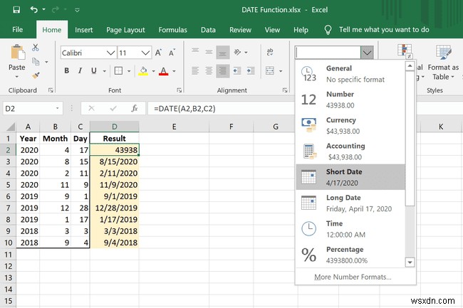 Cách sử dụng hàm DATE trong Excel