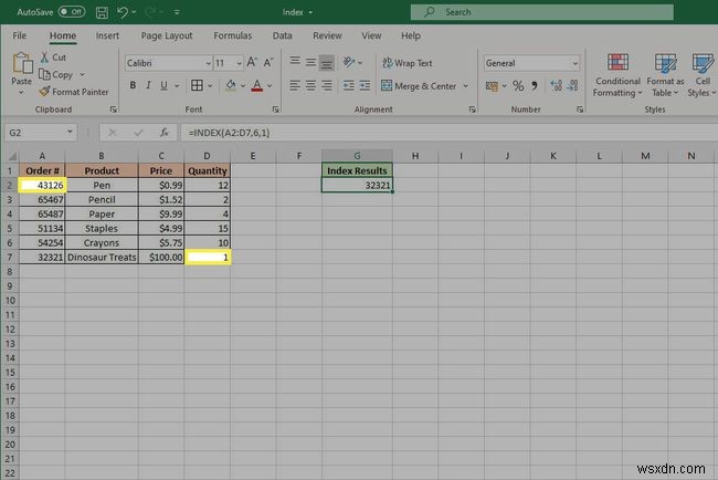 Cách sử dụng hàm INDEX trong Excel