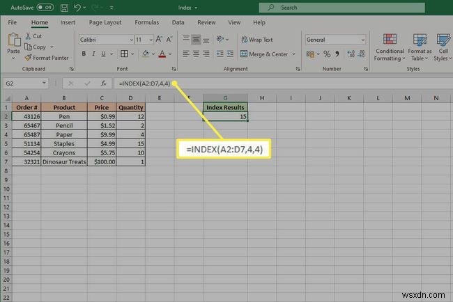 Cách sử dụng hàm INDEX trong Excel