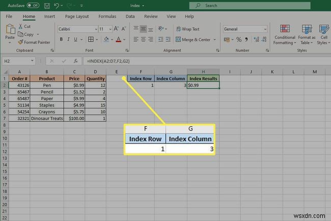 Cách sử dụng hàm INDEX trong Excel